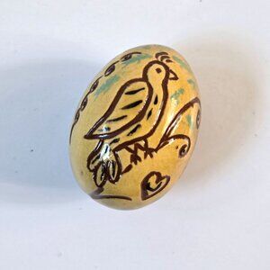 Vintage Lester Breininger Redware Pottery Sgraffito Bird 2.5" Egg Folk Art